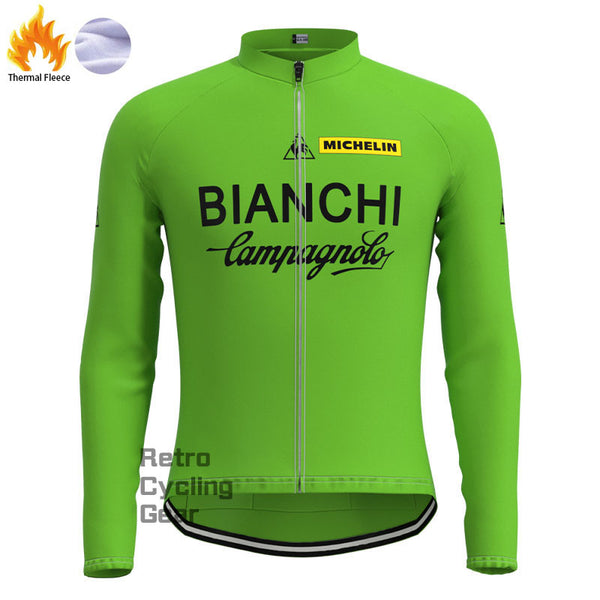 Bianchi Green Fleece Retro Long Sleeves Jerseys